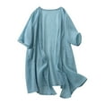 thumbnail image 1 of yardsong Womens Long Cardigans Summer Lightweight Loose Open Front Cardigan Plus Size Half Sleeve Linen Tops with Pockets 2025 Blue,L, 1 of 3
