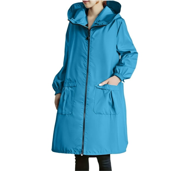 yardsong Womens Long Raincoat with Pockets Oversized Fall Waterproof Oversized Hooded Rain Trench Coats Lightweight Windbreaker 2025 Light Blue,XXXL