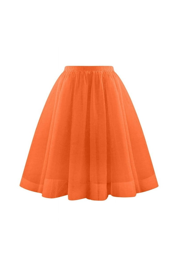 Womens Mesh Puffy Tutu Skirt A-Line Knee Length Elastic Waist Princess Dance Skirt for Celebration Orange,L