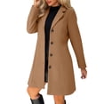 thumbnail image 1 of yardsong Womens Notched Lapel Single Breasted Woolen Overcoat Mid Length Elegant Warm Fall Winter Pea Coat Coffee,L, 1 of 9