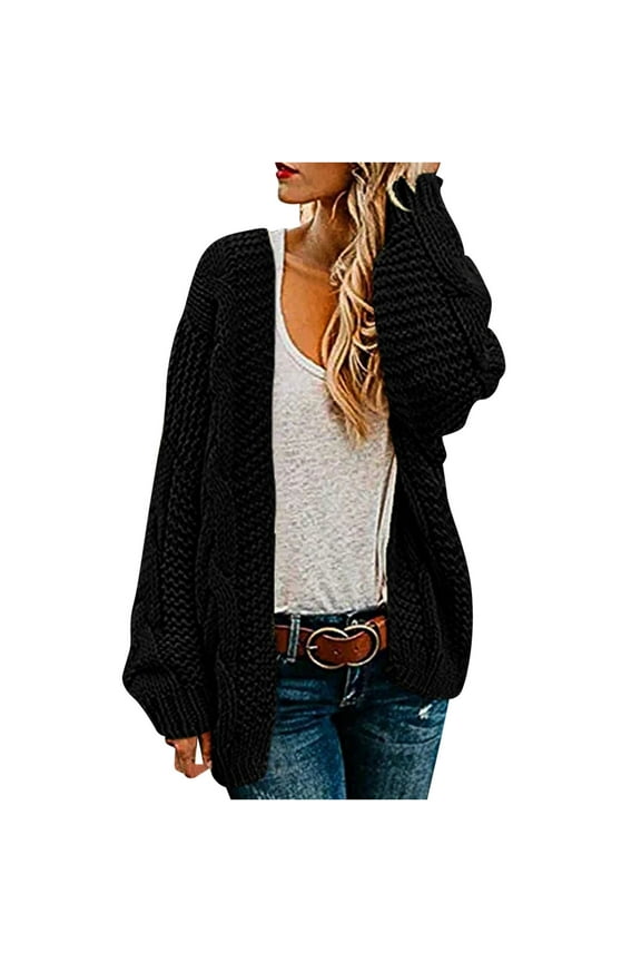Womens Oversized Chunky Open Front Cardigan Sweaters Cable Knit Long Sleeve Cardigans Early Fall Fashion Outwear Coats 2025 Black,XXXL