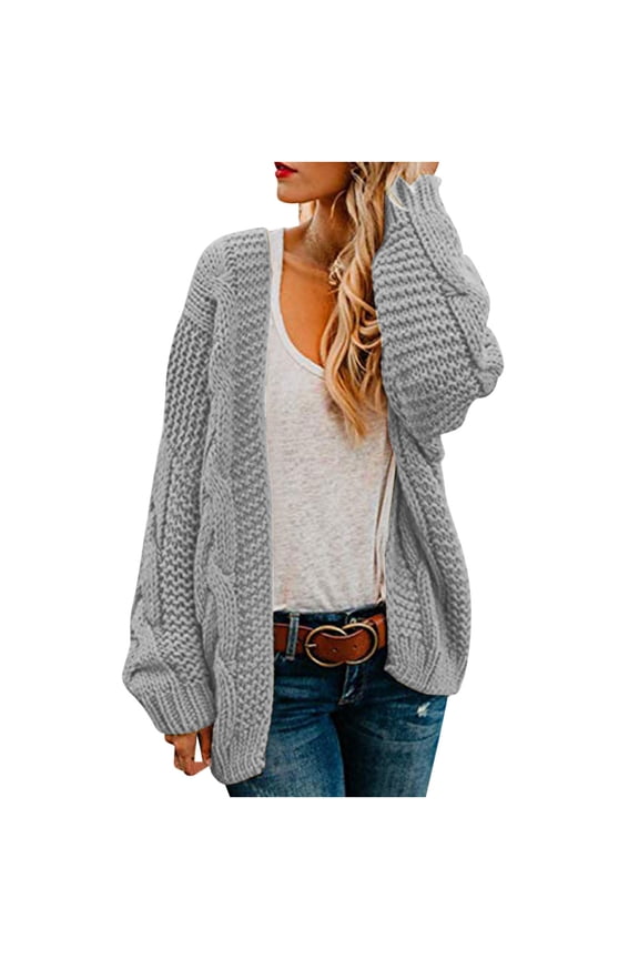 Womens Oversized Chunky Open Front Cardigan Sweaters Cable Knit Long Sleeve Cardigans Early Fall Fashion Outwear Coats 2025 Gray,M
