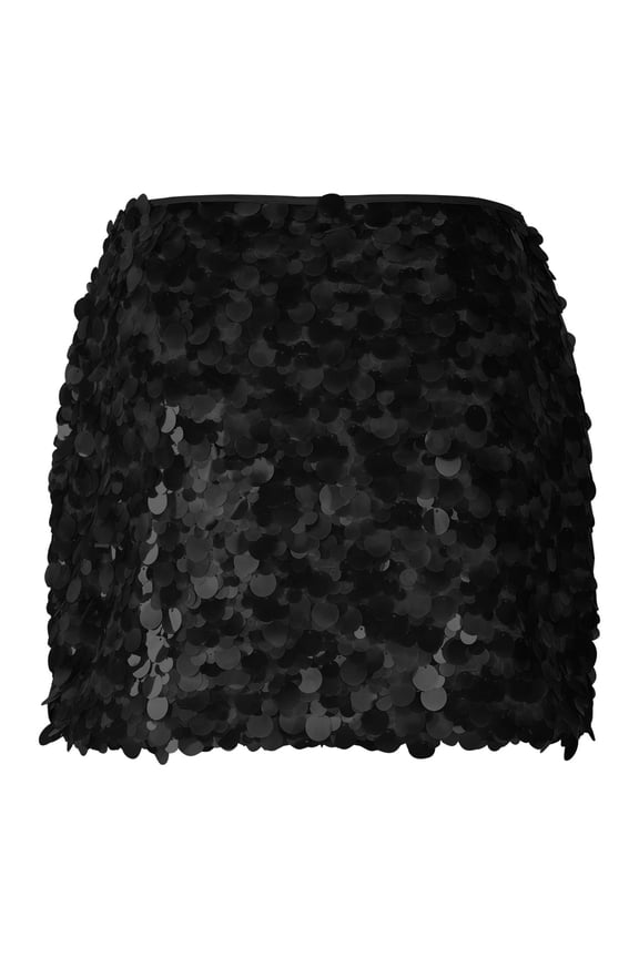 Womens Shining Sequin Mini Skirt Sparkle Glitter Stretchy Low Waist Bodycon Y2K Club Party Night Out Dance Skirt Black,S
