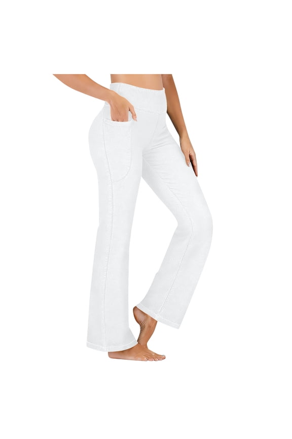Womens Slim Fit Curvy Bell Bottom Jeans High Waisted Pull On Stretchy Bootcut Denim Pants White,L