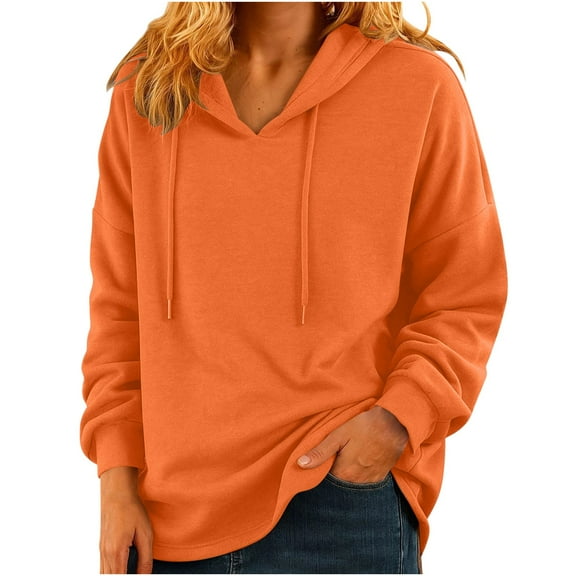 yardsong Womens's Fall Oversized Hooded Sweatshirts Lightweight Hoodie Drop Shoulder Pullover Loose Fit Casual Drawstring Hoodies 2025 Orange,S