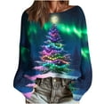 thumbnail image 1 of yardsong Xmas Trees Graphic Long Sleeve Pullover for Women - Boat Neck Imitation Ugly Christmas Sweater Holiday Tops Multicolor,XXL, 1 of 5