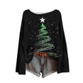 thumbnail image 1 of yardsong Xmas Trees Imitation Sweater for Women - Boat Neck Ugly Christmas Pullover Long Sleeve Graphic Holiday Tops Black,XXL, 1 of 4