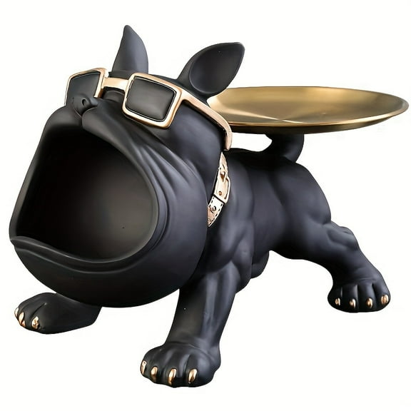yasan Black French Bulldog Resin Statue with Gold Collar & Glasses - Home/Office Decor, Holiday Gift"