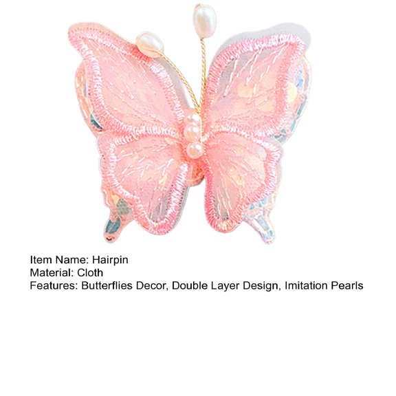 yatuiex Double‑Layer Mesh Butterfly Cloth Hairpin, Macaron‑Gradient Sequin‑Imitation‑Pearl Metal‑Clamp Hair Clip for Adults Kids Lolita Hanfu Performance Dating All‑Season Wear Pink