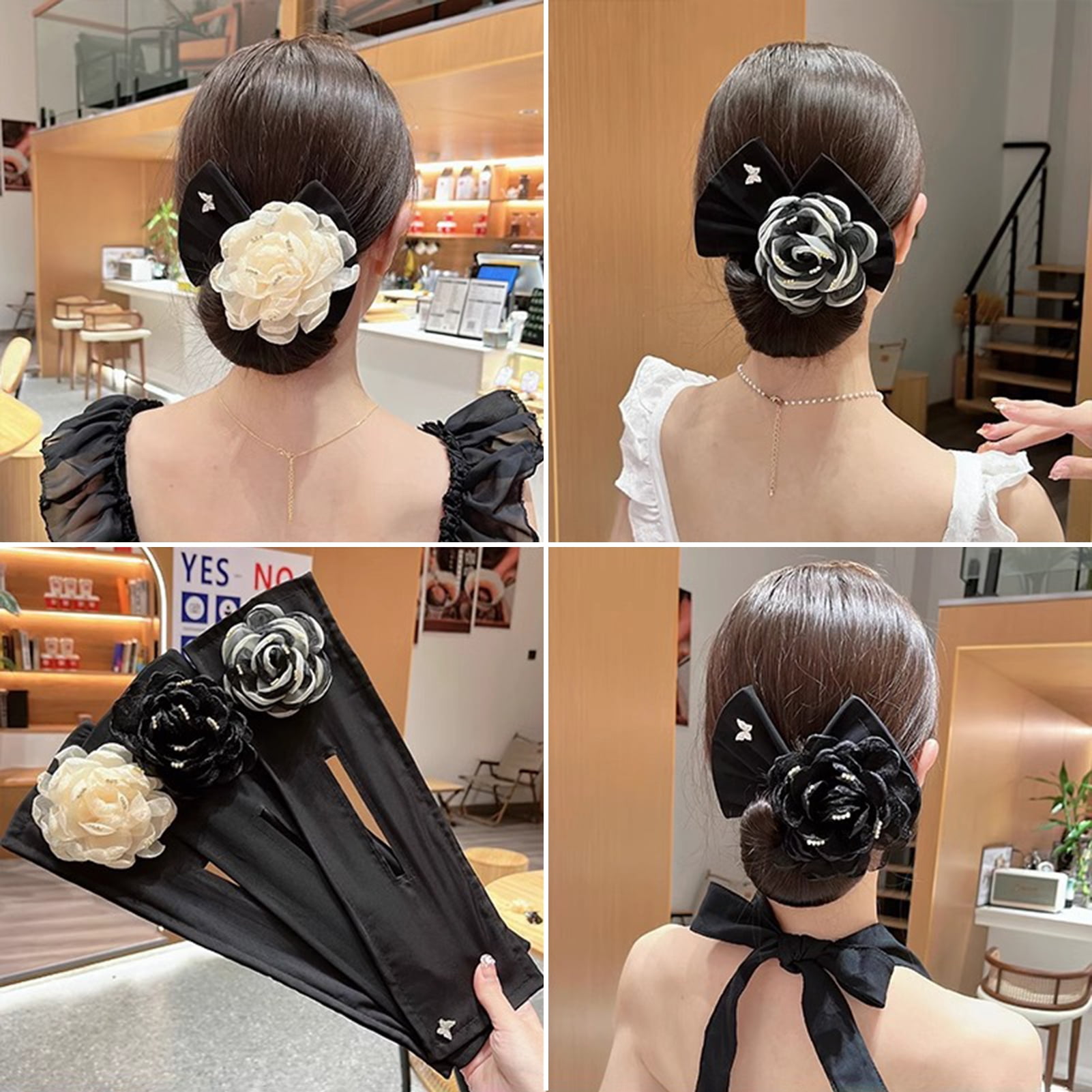 yatuiex French Spiral Cloth Hair Band with 3D‑Flower & Crystal Decor ...