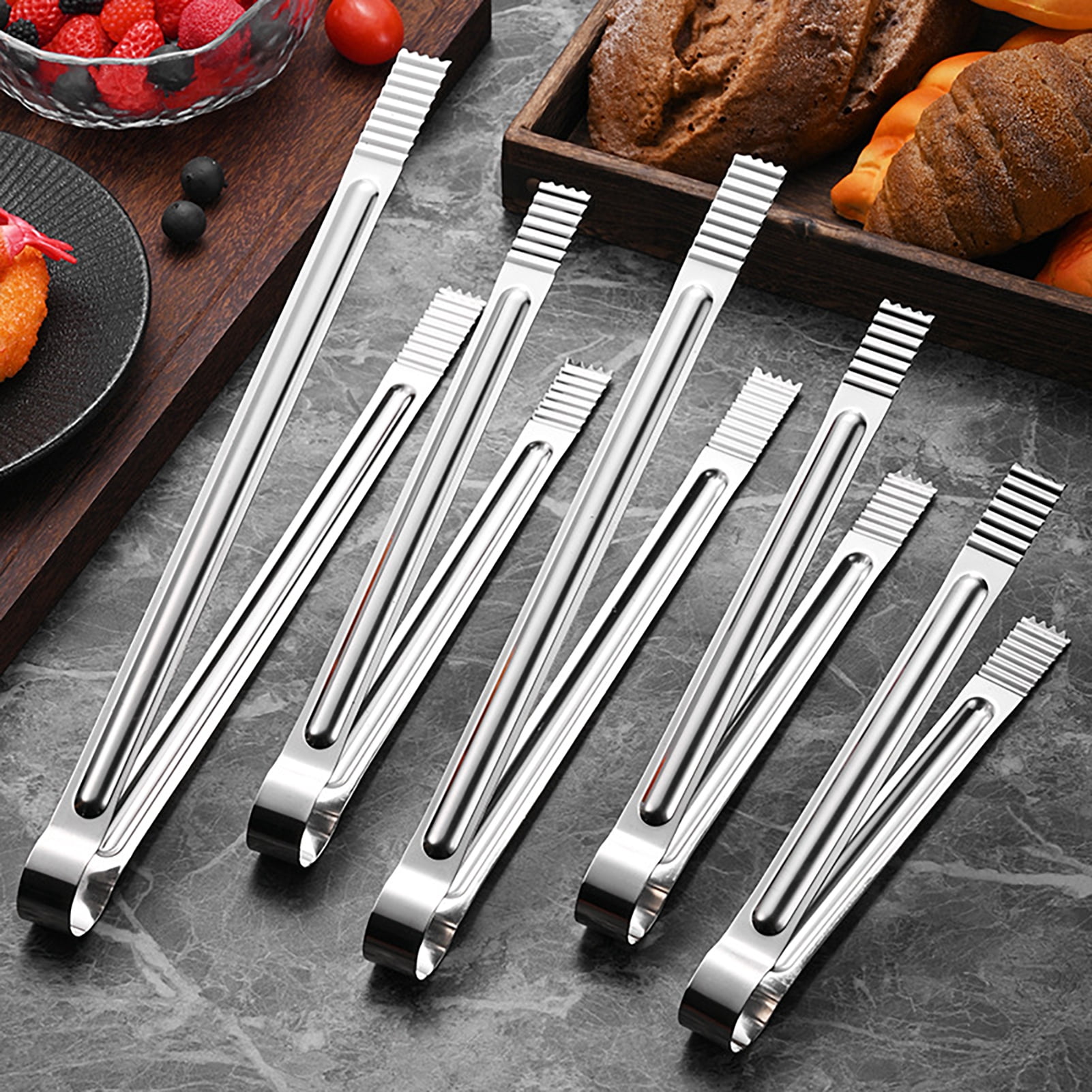 yatuiex Long Handle 201 Stainless Steel Serving Tongs, Serrated Anti ...