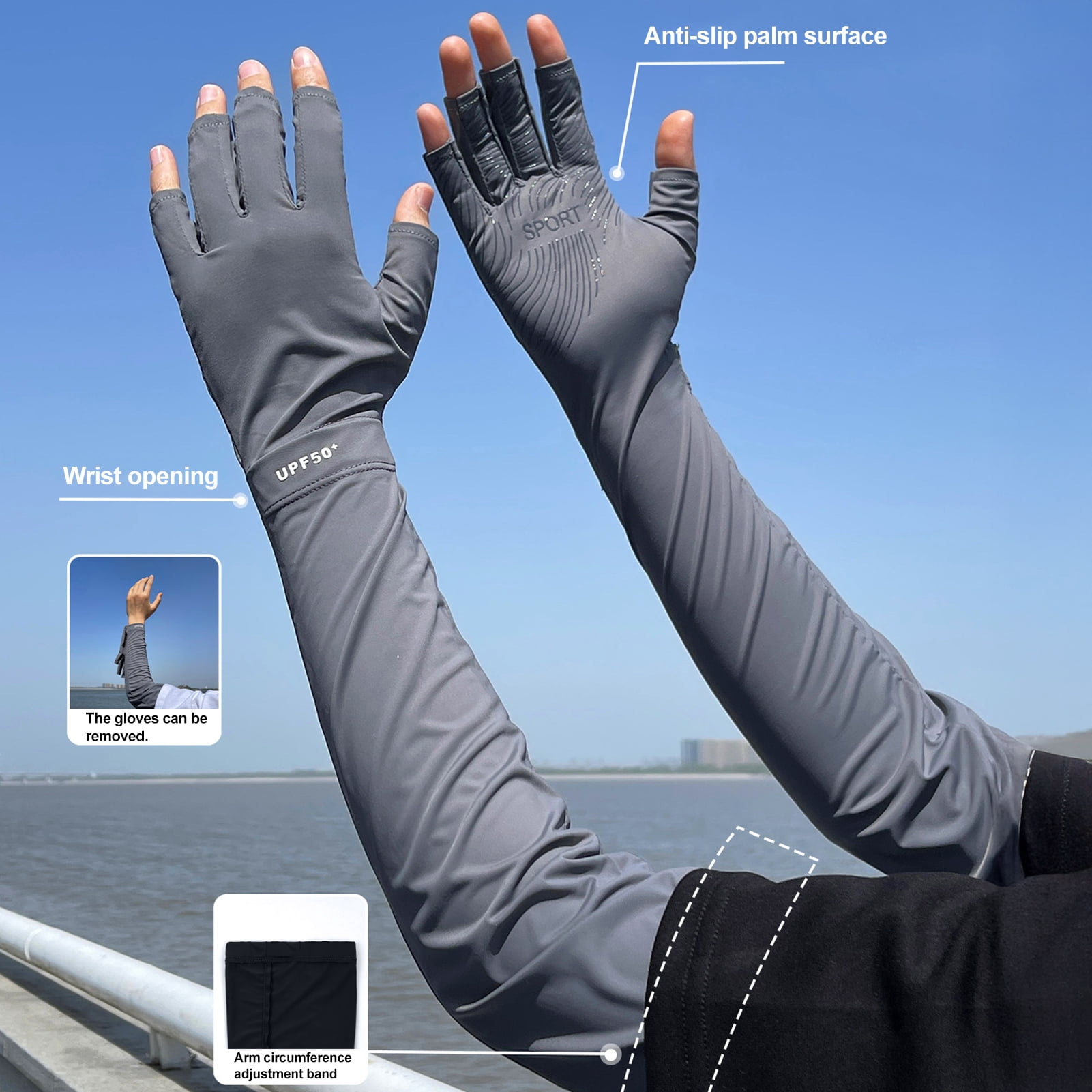 yatuiex UPF50+ Ice Silk Sun Protection Gloves, Open Thumb & Index ...