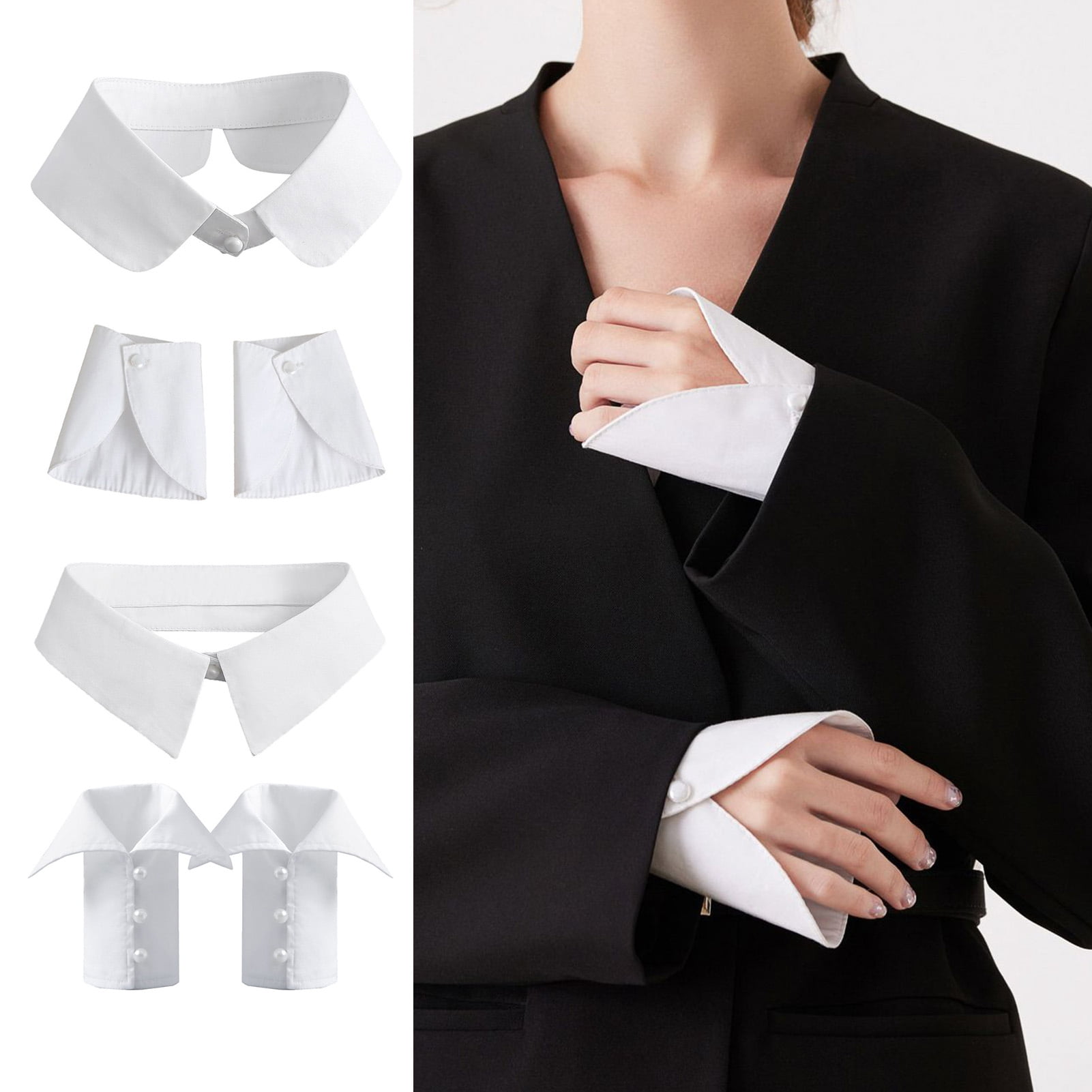 yatuiex White Cotton Detachable Fake Collar & Cuffs Set, Removable ...