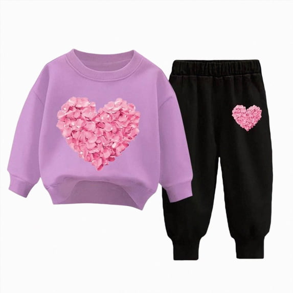 yboeqw 1T-10T Girl Fall Winter Outfits Embroidered Long Sleeve Crewneck Sweatshirt Top Pants Clothing Set,Size 4-5 Years