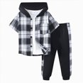 thumbnail image 1 of yboeqw 2-7 Years Boys Clothes Fall Winter Button Down Short Sleeve Plaid Shirt Hooded Sweatshirt & Pant 2PCS Kids Boys Outfits Sets(5-6 Years,Black), 1 of 8