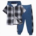 thumbnail image 1 of yboeqw 2-8 Years Boys Clothes Fall Winter Button Down Short Sleeve Plaid Shirt Hooded Sweatshirt & Pant 2PCS Kids Boys Outfits Sets(7-8 Years,Blue), 1 of 8