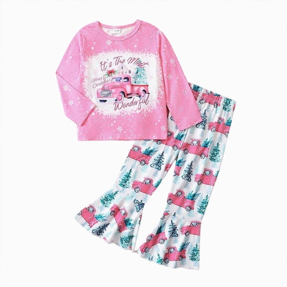 yboeqw 2 Piece Girl Clothes Toddler Girls Long Sleeve Sweatshirt Pullover Tops Bell Bottom Pants Fall and Winter Outfit Set,Size 4-5 Years