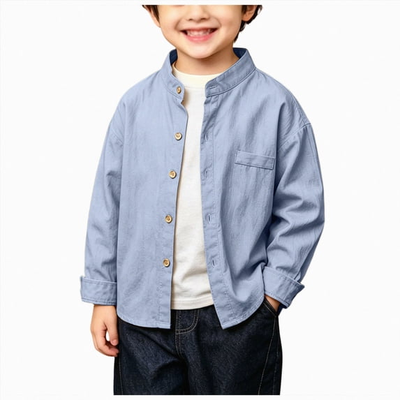 yboeqw 3 6 9 12 18 Months 2t 3t 4t 5t Toddler Boys Shirts Kids Button Down Long Sleeve Jacket Fashion Clothes Outwear(3-4 Years,Sky Blue)