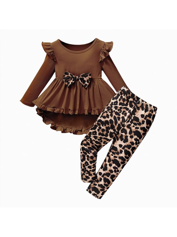 4T 5T 6T 7T Kids Toddler Girl Clothes 2Pcs Ribbed Ruffle Long‑Sleeve T-Shirt Top Legging Fall Cute Outfit Set,Size 3-4 Years