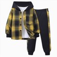thumbnail image 1 of yboeqw Boy Clothes Kids Plaid Long Sleeve Button Down Hoodie Sweatshirt + Pants 2Pcs Boys Outfit Set for 3T 4T 5T 6T 7T(6-7 Years,Yellow), 1 of 8