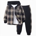 thumbnail image 1 of yboeqw Boys 2Pcs Clothes Plaid Long Sleeve Hoodie Sweatshirt + Pants Fall Winter Boys Outfit Set(7 Years,Brown), 1 of 8