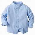 thumbnail image 1 of yboeqw Boys Cotton Button Down Shirt 3Months-12 Years Long Sleeve Classic Fit Lapel Collar T-Shirt Solid Color Tee Top for Back to School(5-6 Years,Light Blue), 1 of 8
