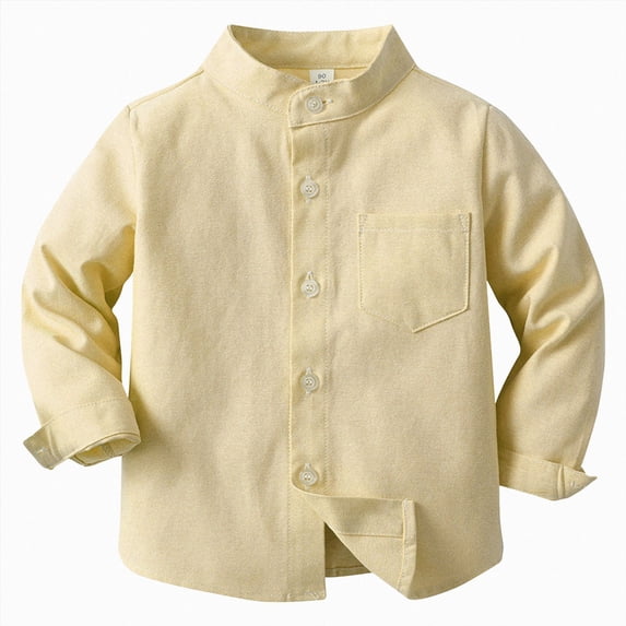 yboeqw Boys Cotton Button Down Shirt 3Months-12 Years Long Sleeve Classic Fit Lapel Collar T-Shirt Solid Color Tee Top for Back to School(9-10 Years,Yellow)