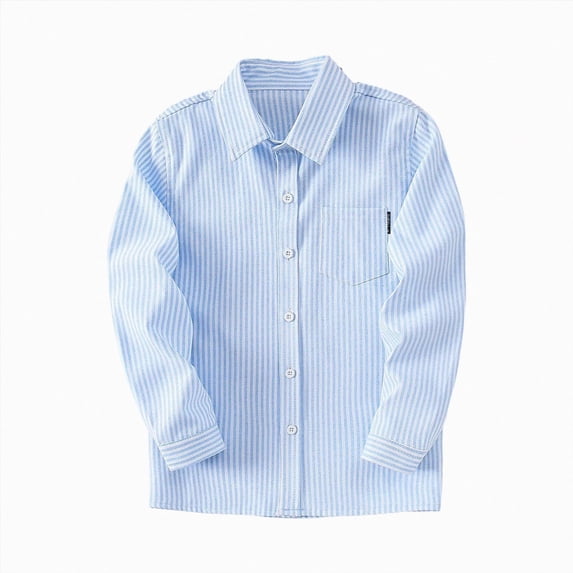 yboeqw Boys' Dress Shirt Long Sleeve Stripe Print Button Down Tee Top Little's Boy School Uniform Classic Clothes(13-14 Years,Sky Blue)