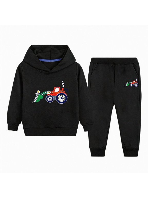 Boys Hoodies Set 2Pcs Long Sleeve Hooded Top & Jogger Pants Casual Tractor Outfit for Little Boys,Size 11-12 Years