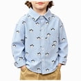 thumbnail image 1 of yboeqw Boys Long Sleeve Shirts Cartoon Print Button Down Top for 6 9 12 18 Months 2T 3T 4T 5T 6T Fall Loose Fit Blouse(3-4 Years,Light Blue), 1 of 8