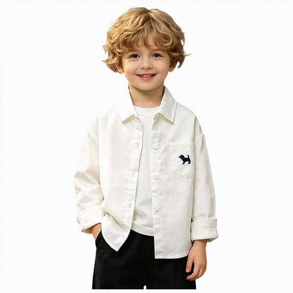 yboeqw Boys Shirt Wrinkle-Free Stretch Button Down Shirt Kids Long Sleeve Solid Color Lapel Blouse(12-18 Months,White)