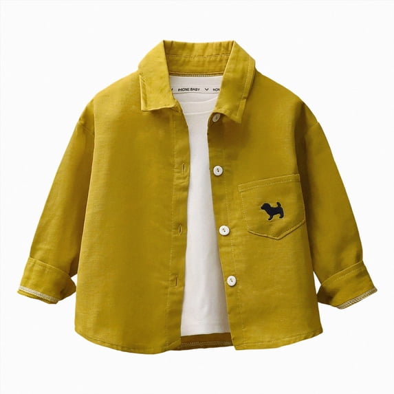 yboeqw Boys Shirt Wrinkle-Free Stretch Button Down Shirt Kids Long Sleeve Solid Color Lapel Blouse(18-24 Months,Yellow)