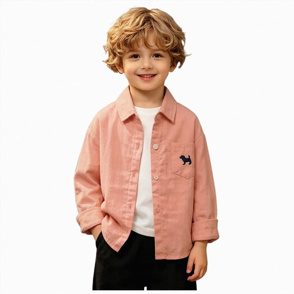 yboeqw Boys Shirt Wrinkle-Free Stretch Button Down Shirt Kids Long Sleeve Solid Color Lapel Blouse(9-10 Years,Pink)