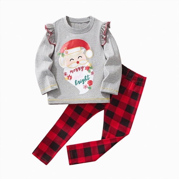 yboeqw Girl Clothes 2Pcs Long Sleeve Pullover Sweatshirt Jogger Pants Chrismas Cute Print Fall Winter Outfit Set,Size 1-2 Years