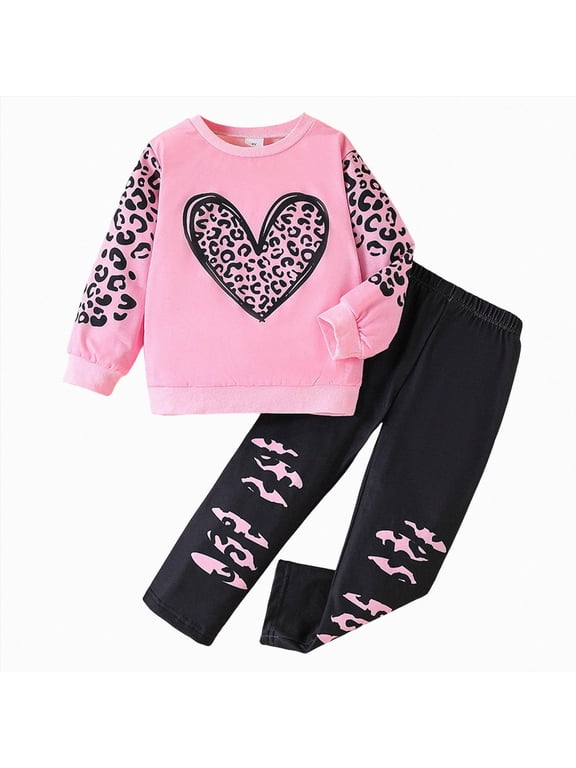 Girl Clothes Set Fall Girl 4T 5T 6T 7T Long Sleeve Set Heart Winter Outfits Cute Baby Clothes,Size 5-6 Years