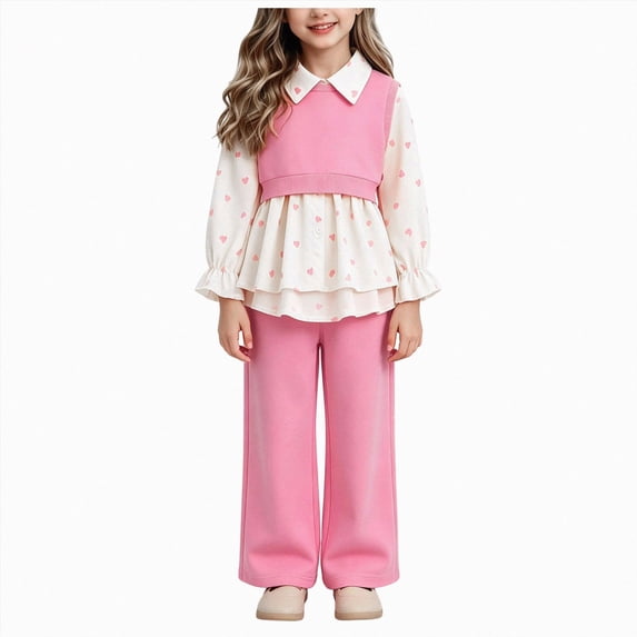 yboeqw Girl's Clothes Fall Outfit 2 Piece Long Sleeve Ruffle Shirt Cute Ribbed Knit Pant Clothing Sets 3T 4T 5T 6T 7T,Size 5-6Years