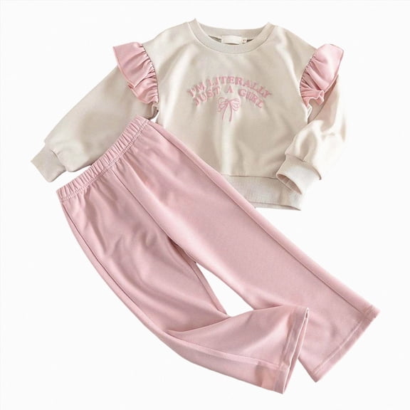 yboeqw Girls Clothes Baby Girl Outfit Sets 3t 4t 5t 6t 7t Fall Winter Long Sleeve Pullover Ruffle Tee Shirts Pants 2 Piece,Size 2-3 Years