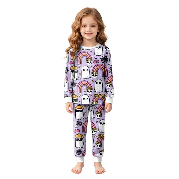 yboeqw Girls Pajamas Skeleton Ghost Print Outfit 2 Piece Long Sleeve Top and Pant Outfit Set Sleepwear Halloween Jammies 2t 3t 4t 5t 6t 7t 8t(3-4 Years,Pink)