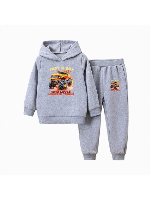 Kid Boy Clothes Graphic Printed Long Sleeved Hoodies Sweatshirt + Pants Fall Winter Outfits Set for Boy 2-8Years,Size 4-5 Years