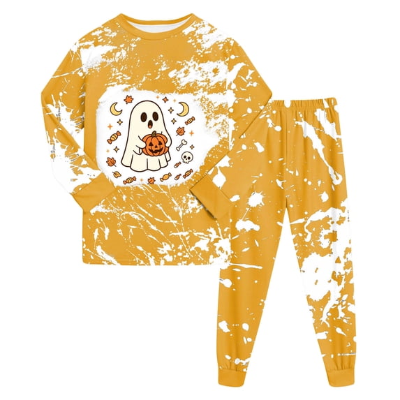 yboeqw Kids Pajamas for Girls Skeleton Sleepwear 2T 3T 4T 5T 6T 7T 8T Toddler Girls Halloween Long Sleeve Crewneck Pjs Festival Outfit Set(7Y,Yellow)