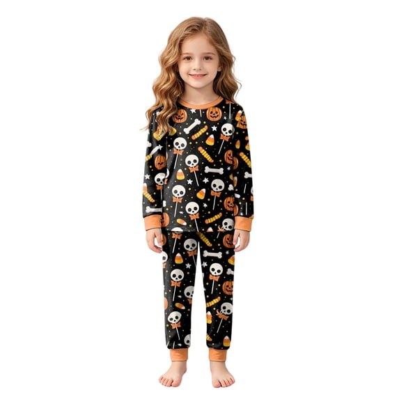 yboeqw Kids Skeleton Pajamas Sleepwear Two Piece Toddler Girls Skull Halloween Pjs Sets 2t-8t(4-5 Years,Black)