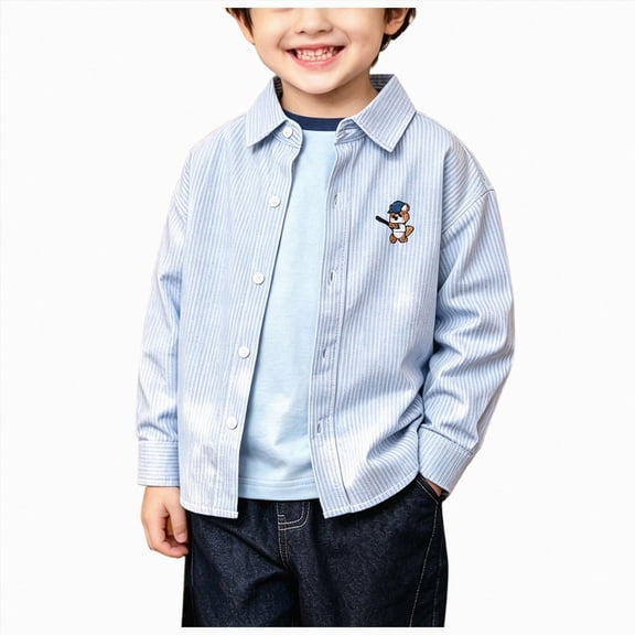 yboeqw Little Boys Long Sleeve Button Down Shirt Kids Solid Casual Jacket Fall lightweight Lapel Top(7-8 Years,Light Blue)