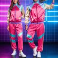 thumbnail image 1 of yboeqw Retro Unisex 2 Piece Party Tracksuit Full Zip Stand Collar Color Block Jacket Elastic Cuff Jogger Pants for 80s Themed Event Cosplay, 1 of 9