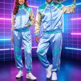 thumbnail image 1 of yboeqw Retro Unisex 2 Piece Party Tracksuit Full Zip Stand Collar Color Block Jacket Elastic Cuff Jogger Pants for 80s Themed Event Cosplay, 1 of 9