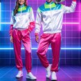 thumbnail image 1 of yboeqw Retro Unisex 2 Piece Party Tracksuit Full Zip Stand Collar Color Block Jacket Elastic Cuff Jogger Pants for 80s Themed Event Cosplay, 1 of 9