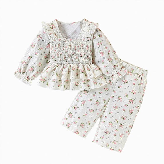 yboeqw Toddler Baby Girl Clothes Infant Girl Outfits 9Months-6Years Fall Ruffle Floral T-Shirt Top Pants Set Winter Clothes,Size 6-12 Months