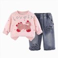 thumbnail image 1 of yboeqw Toddler Girls Clothes Baby Girl Outfit Sets Fall Winter Cute Embroidered Long Sleeve T-Shirt Denim Pant 2 Piece Outfits,Size 6-12 Months, 1 of 8