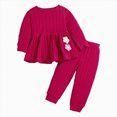 thumbnail image 1 of yboeqw Toddler Girls Set Ribbed Knit Long Sleeve Cute Embroidered Ruffle Top and Pant 2 Piece Outfit for 9 12 18 Months 2T 3T,Size 18-24 Months, 1 of 9