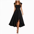 thumbnail image 1 of yboeqw Women Puff Short Sleeve Corset Lace‑Up Midi Dress Square Neck High Low Ruffle Hem Flowy Long Dress Renaissance Halloween Party Costume Dresses Size S, 1 of 6