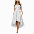 thumbnail image 1 of yboeqw Womens Square Neck Short Puff Sleeve Dress Corset Lace‑Up Waist Ruffled High‑Low Hem Gothic Party Midi Dress Size M, 1 of 7